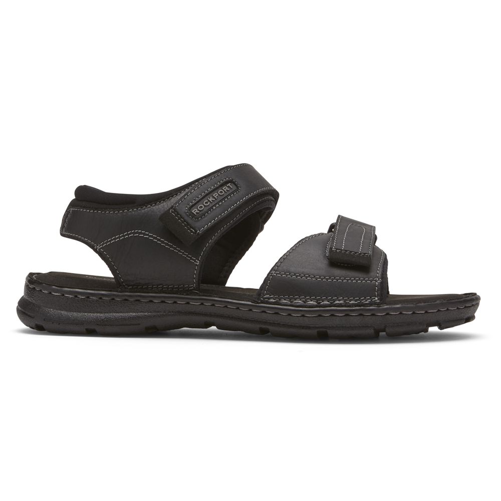 Rockport Darwyn Quarter-Strap - Mens Sandals - Black - NZ (LYO-760893)